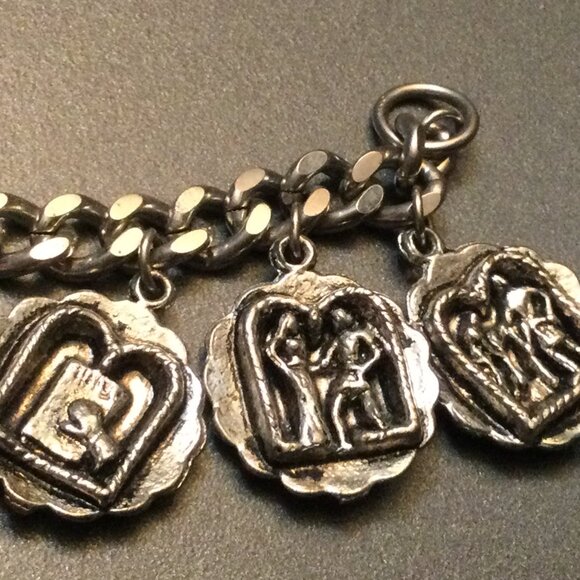 Ten Commandments & Lords Prayer Bracelet 6.5" Silver-tone Metal 2.5 oz Vintage - Picture 9 of 11